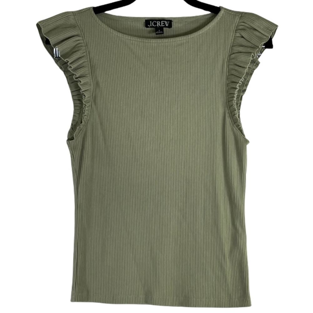J.Crew Olive Green Ribbed Cap Sleeve Tank Top Size Small